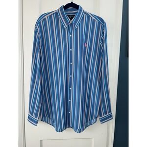 Ralph Lauren Mens Classic Fit Striped Button Down Shirt Blue Orange L MC23
